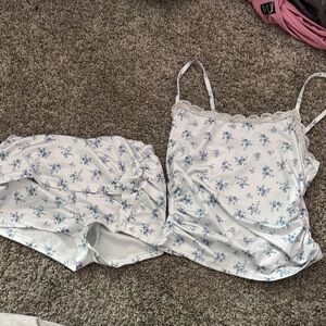 SHEIN Blue Floral Lace Trim Cami Top and Shorts Set